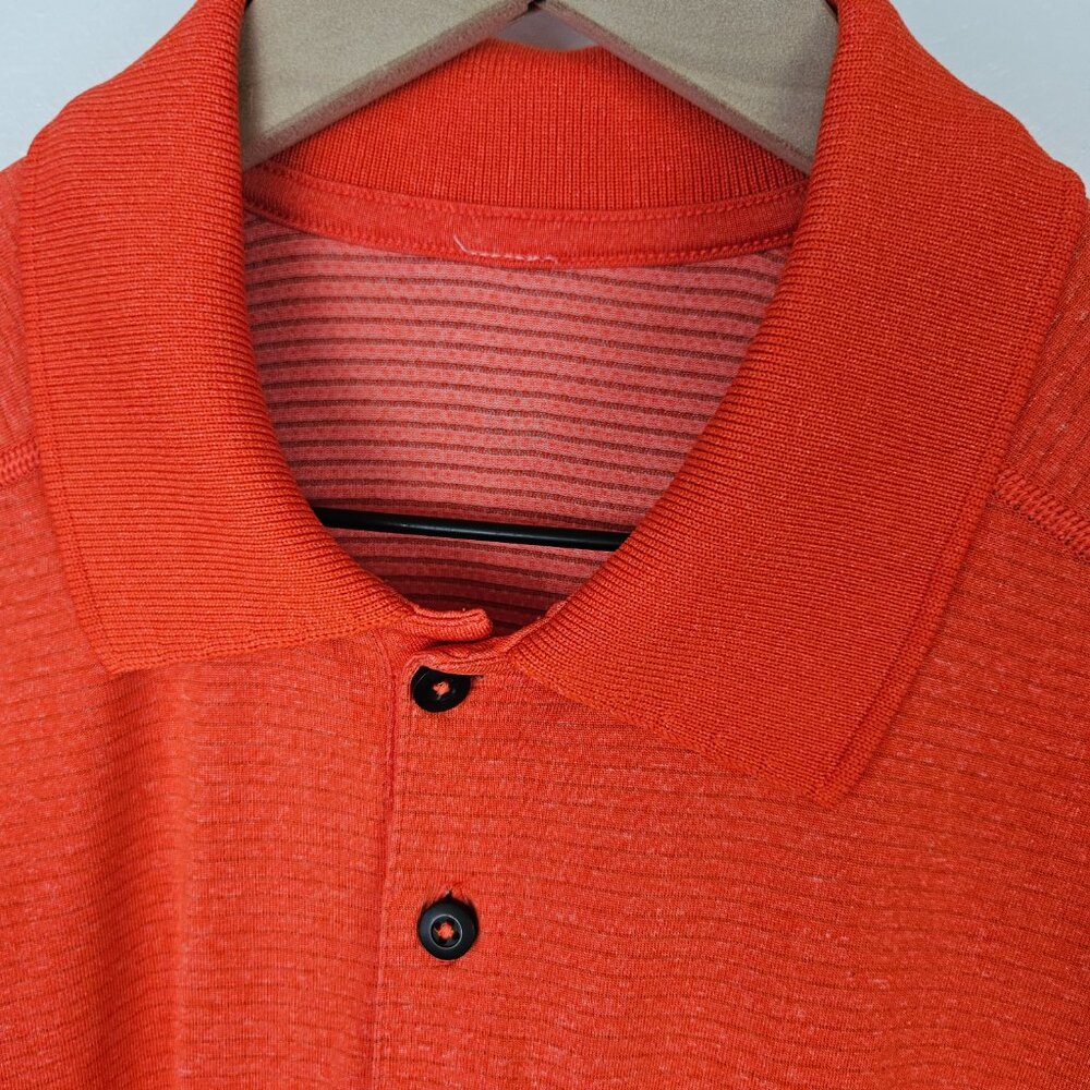 Lululemon Men's Polo Shirt Sz M Bright Orange Short Sleeve Top - Picture 4 of 7